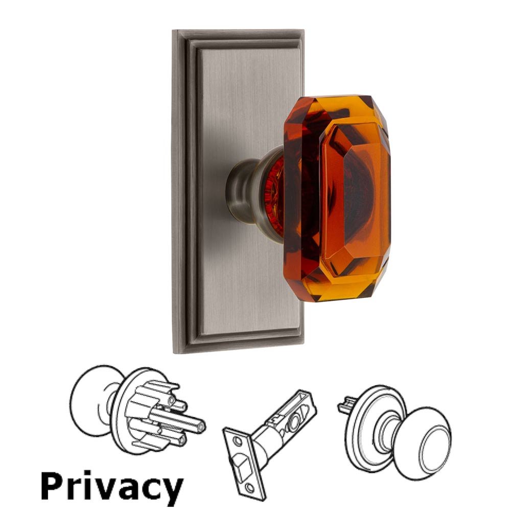 Carre - Privacy Knob with Baguette Amber Crystal Knob in Antique Pewter