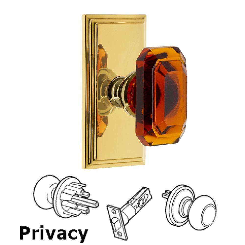 Carre - Privacy Knob with Baguette Amber Crystal Knob in Polished Brass