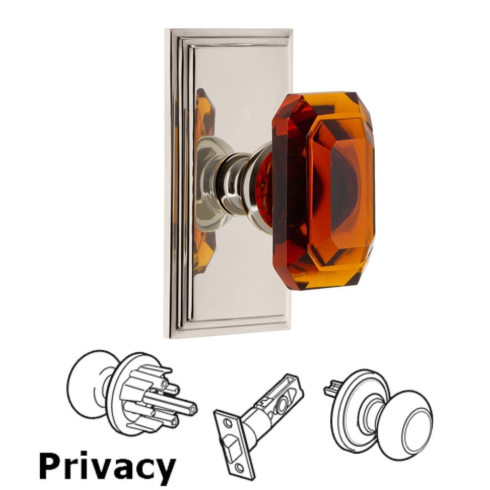 Carre - Privacy Knob with Baguette Amber Crystal Knob in Polished Nickel