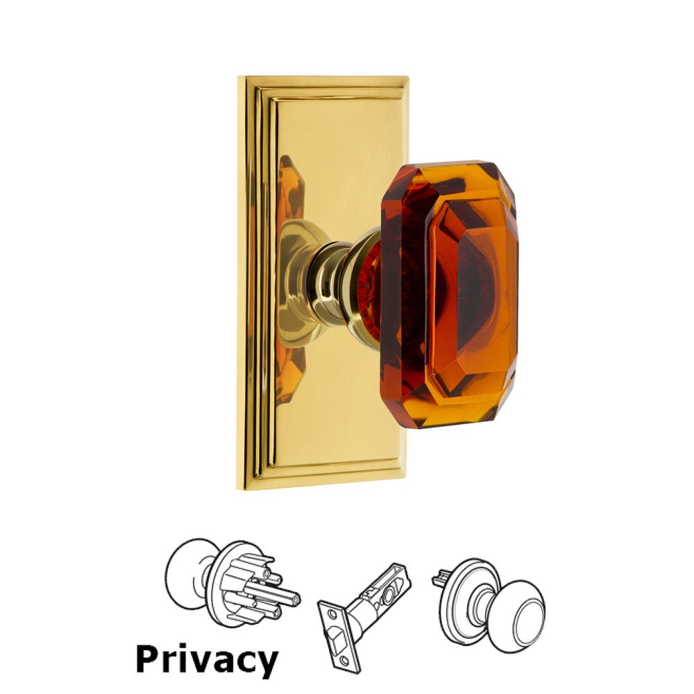 Carre - Privacy Knob with Baguette Amber Crystal Knob in Polished Brass