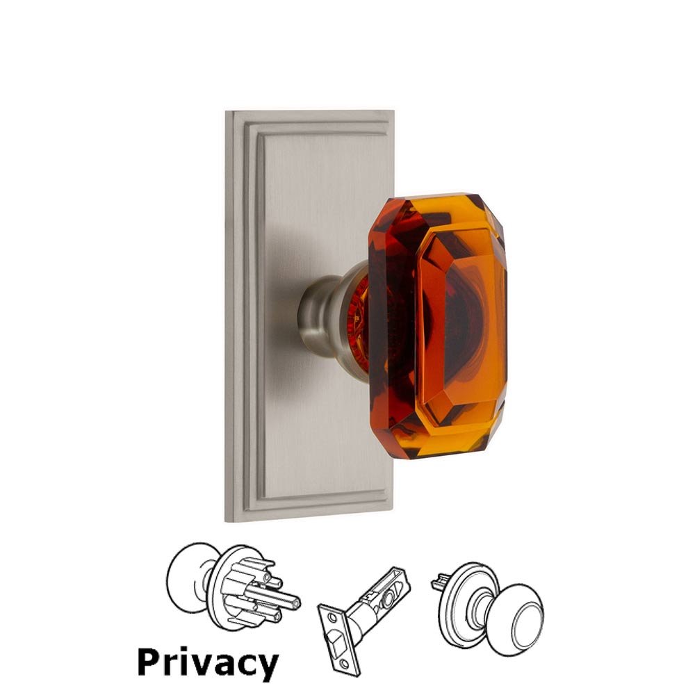 Carre - Privacy Knob with Baguette Amber Crystal Knob in Satin Nickel