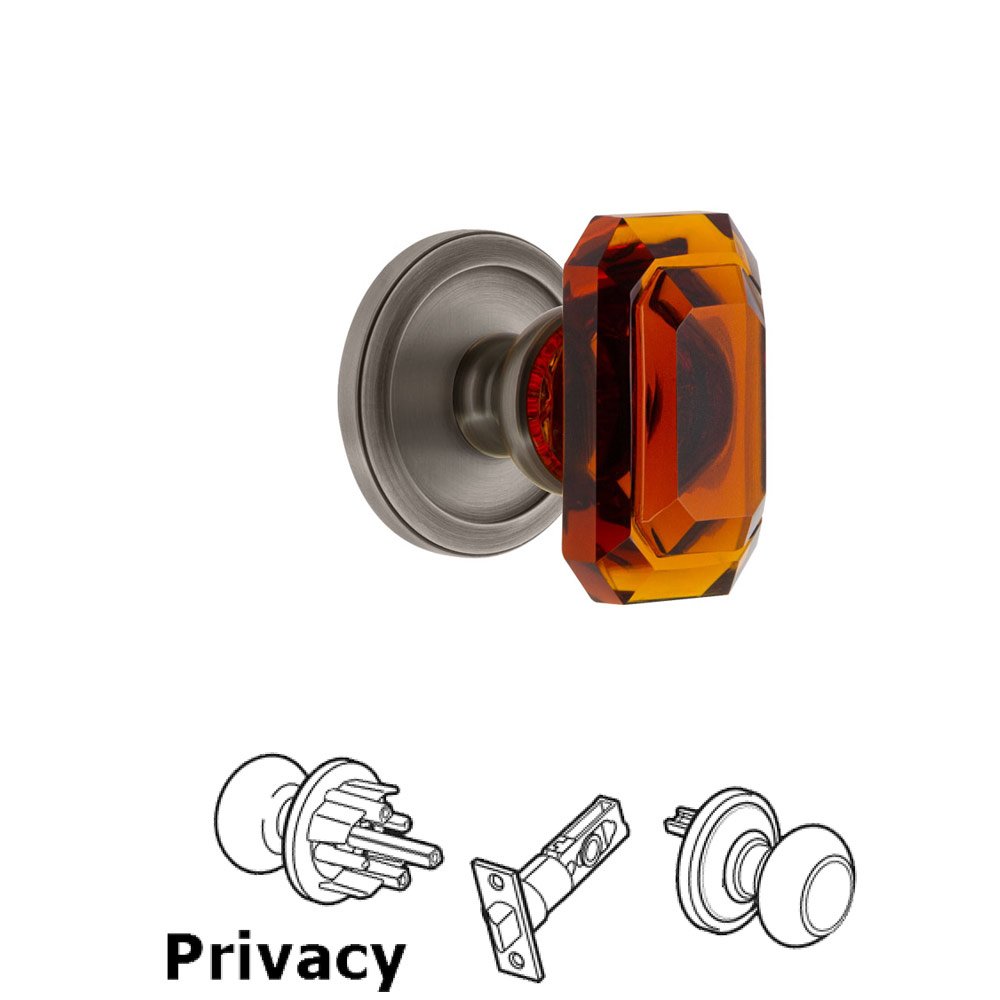 Circulaire - Privacy Knob with Baguette Amber Crystal Knob in Antique Pewter