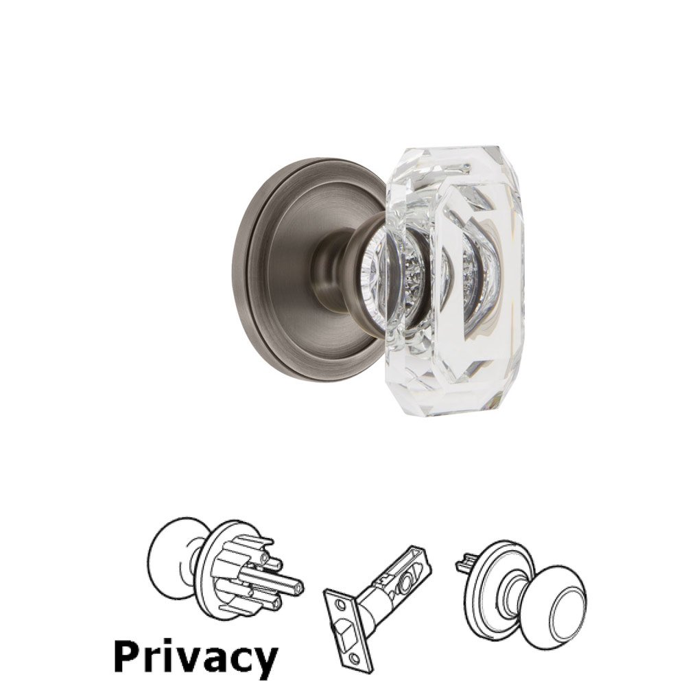 Circulaire - Privacy Knob with Baguette Clear Crystal Knob in Antique Pewter