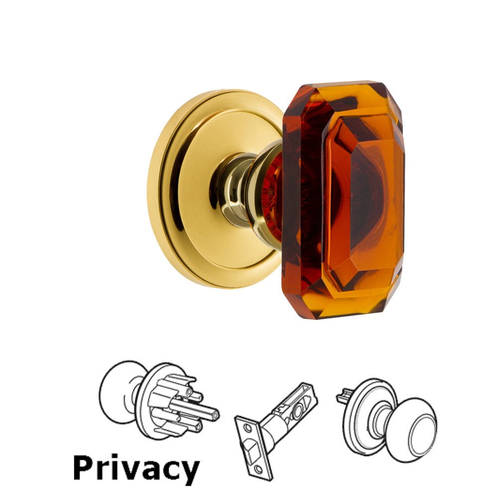 Circulaire - Privacy Knob with Baguette Amber Crystal Knob in Lifetime Brass