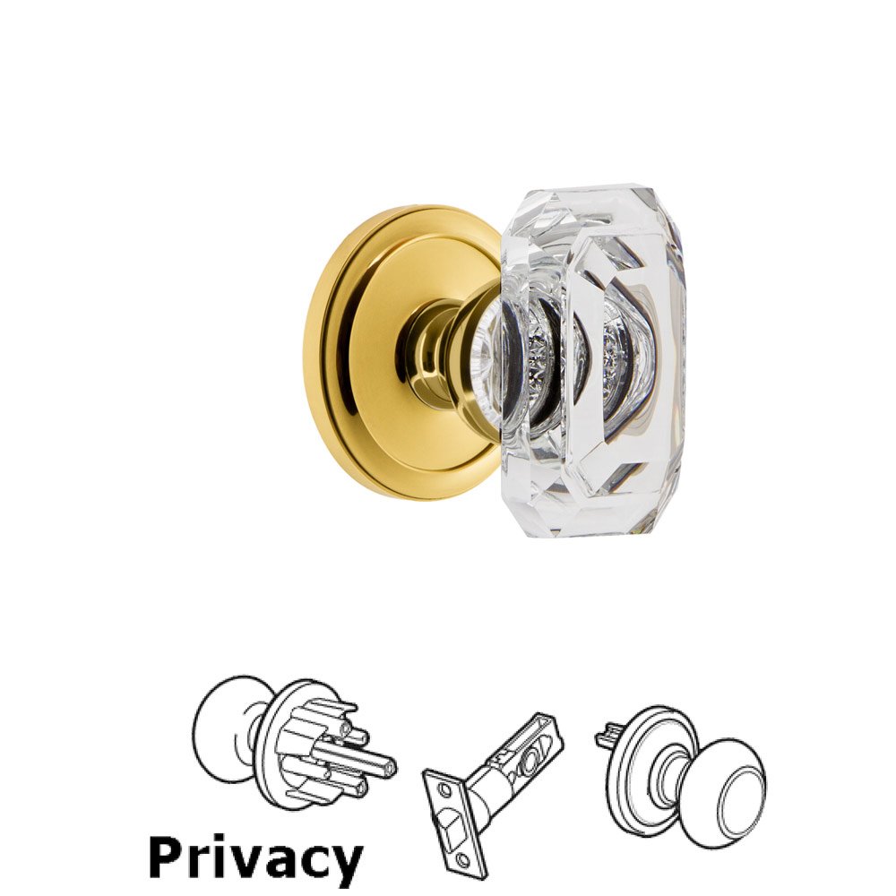 Circulaire - Privacy Knob with Baguette Clear Crystal Knob in Lifetime Brass
