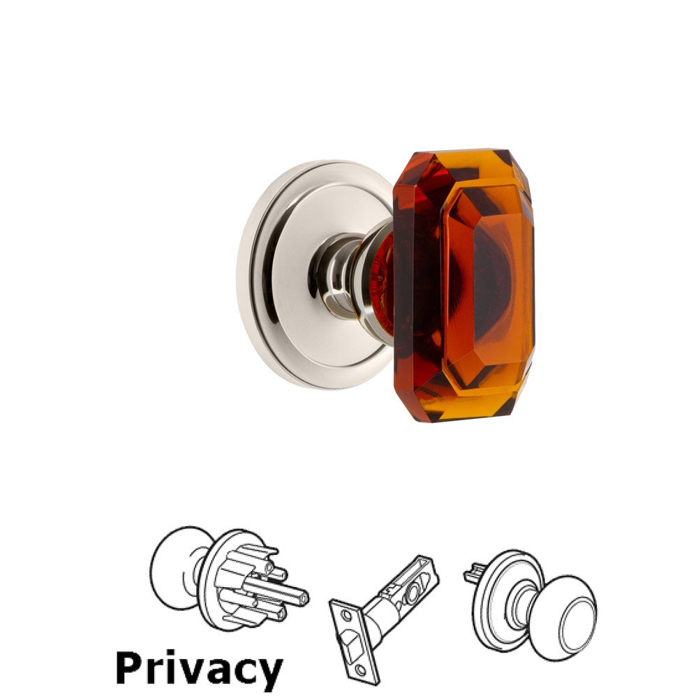 Circulaire - Privacy Knob with Baguette Amber Crystal Knob in Polished Nickel