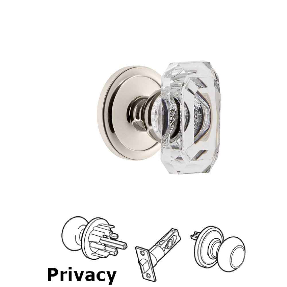 Circulaire - Privacy Knob with Baguette Clear Crystal Knob in Polished Nickel