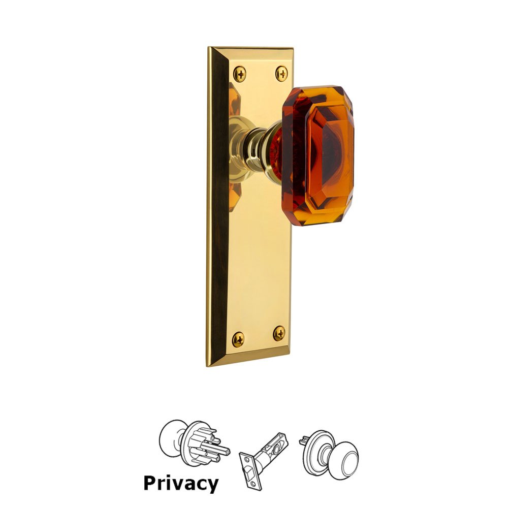 Fifth Avenue - Privacy Knob with Baguette Amber Crystal Knob in Lifetime Brass