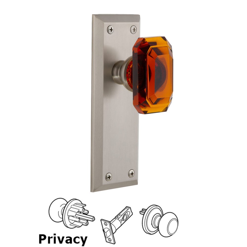Fifth Avenue - Privacy Knob with Baguette Amber Crystal Knob in Satin Nickel