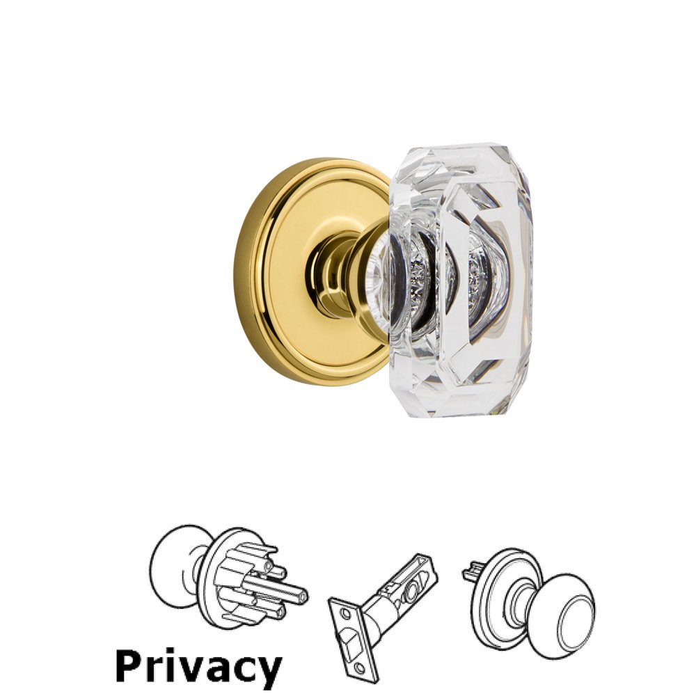 Georgetown - Privacy Knob with Baguette Clear Crystal Knob in Lifetime Brass