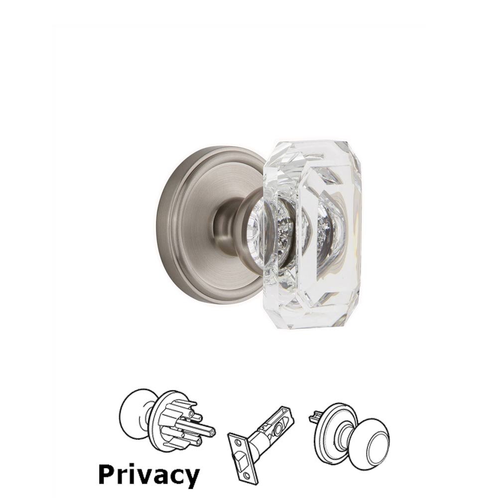 Georgetown - Privacy Knob with Baguette Clear Crystal Knob in Satin Nickel