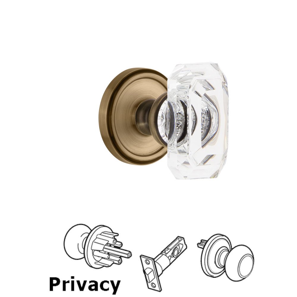 Georgetown - Privacy Knob with Baguette Clear Crystal Knob in Vintage Brass