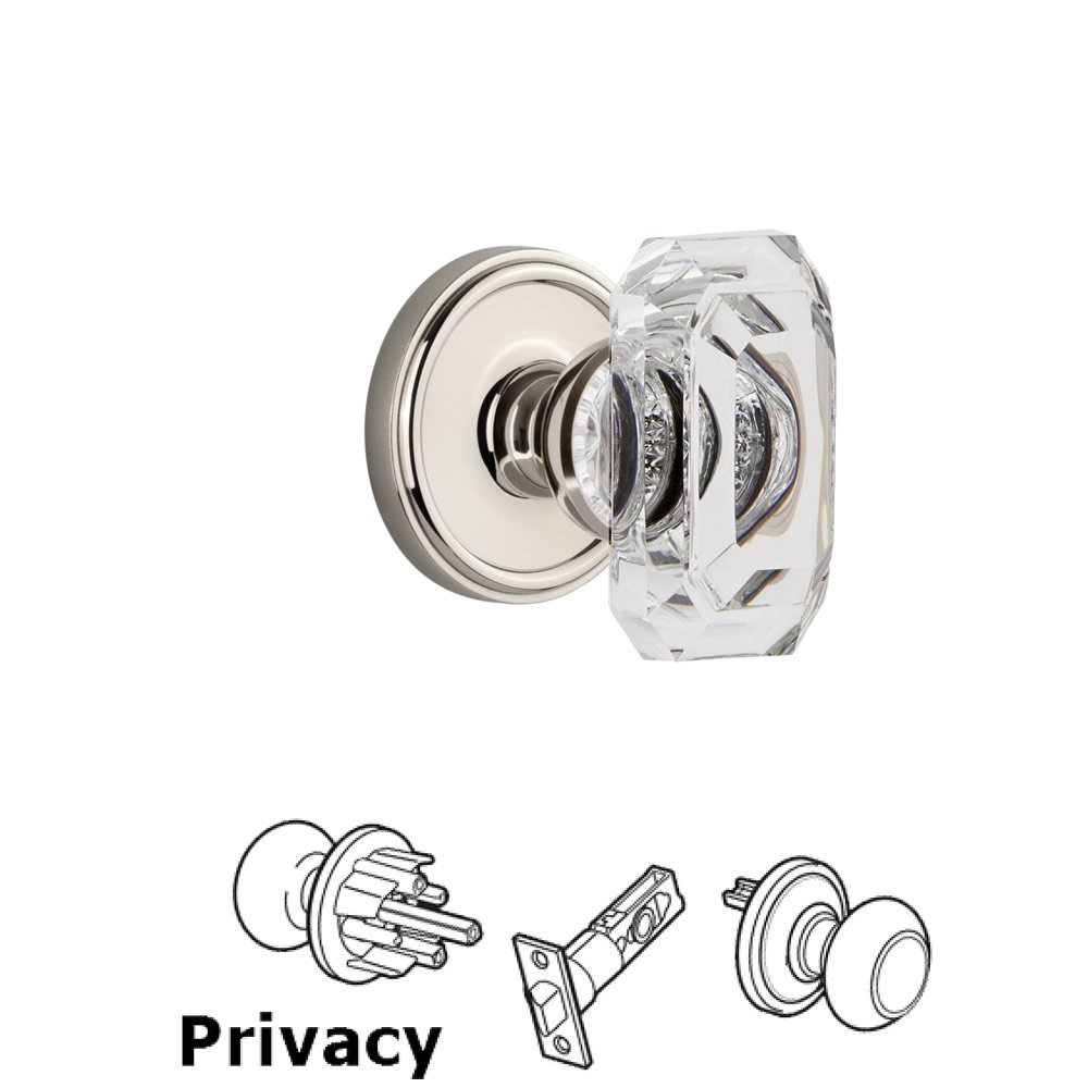 Georgetown - Privacy Knob with Baguette Clear Crystal Knob in Polished Nickel
