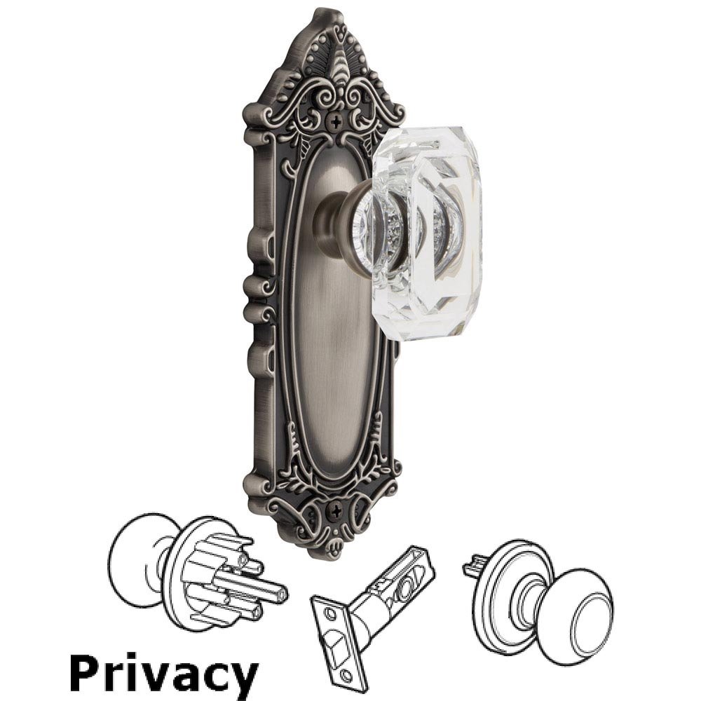 Grande Victorian - Privacy Knob with Baguette Clear Crystal Knob in Antique Pewter
