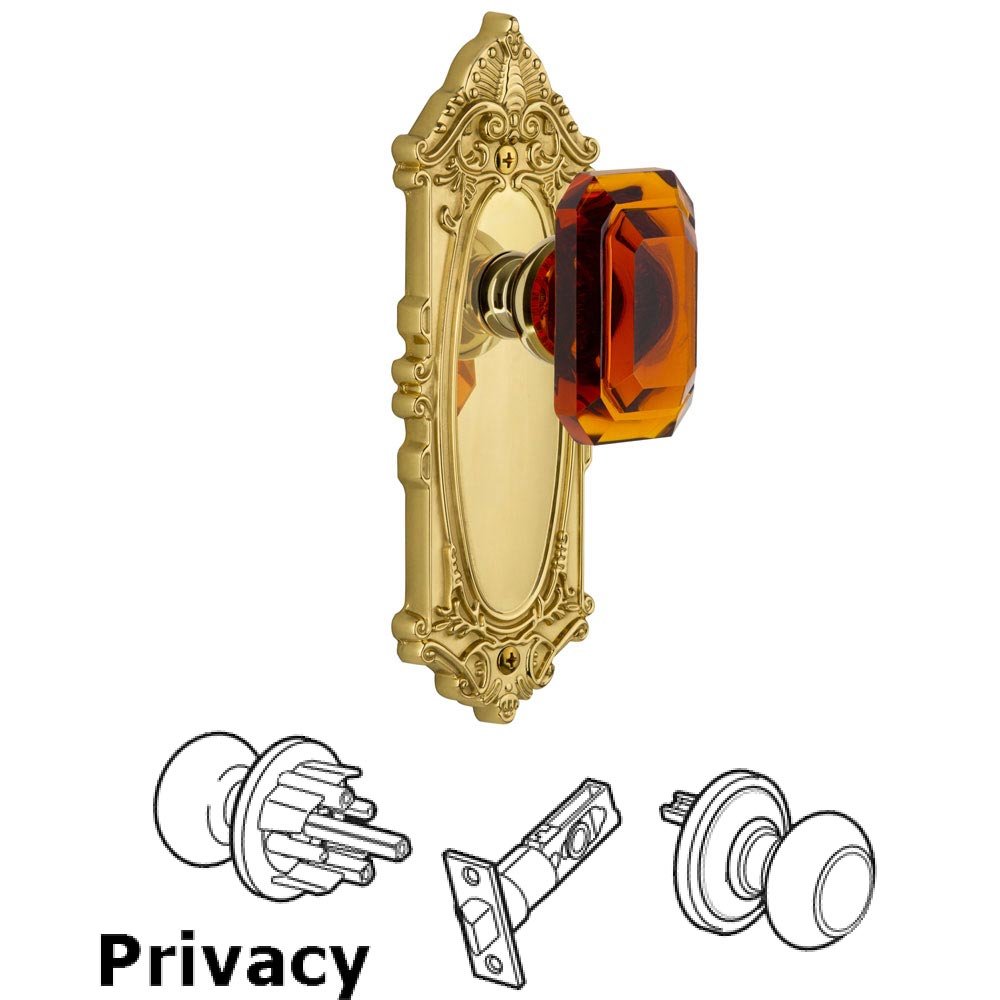 Grande Victorian - Privacy Knob with Baguette Amber Crystal Knob in Lifetime Brass