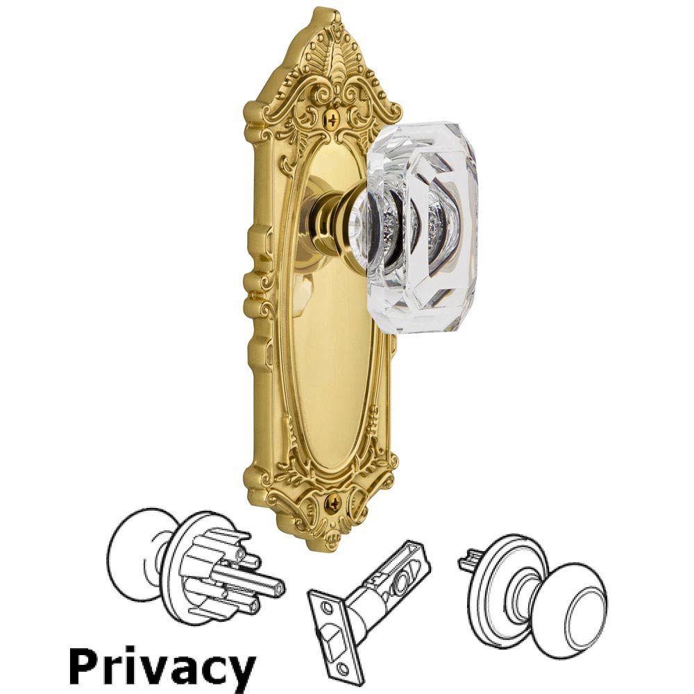 Grande Victorian - Privacy Knob with Baguette Clear Crystal Knob in Lifetime Brass
