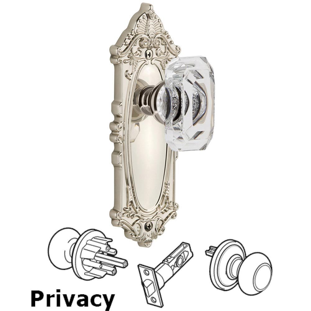 Grande Victorian - Privacy Knob with Baguette Clear Crystal Knob in Polished Nickel