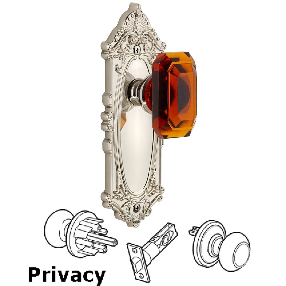 Grande Victorian - Privacy Knob with Baguette Amber Crystal Knob in Polished Nickel