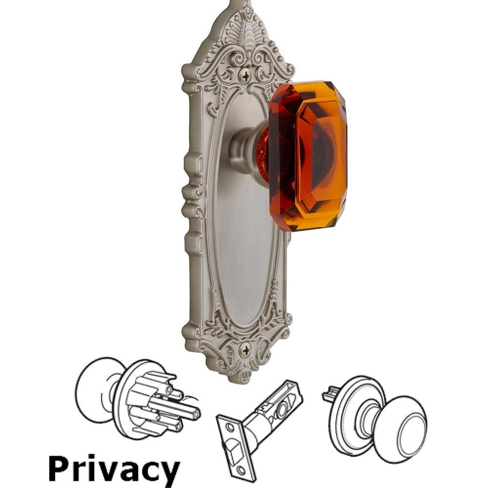 Grande Victorian - Privacy Knob with Baguette Amber Crystal Knob in Satin Nickel