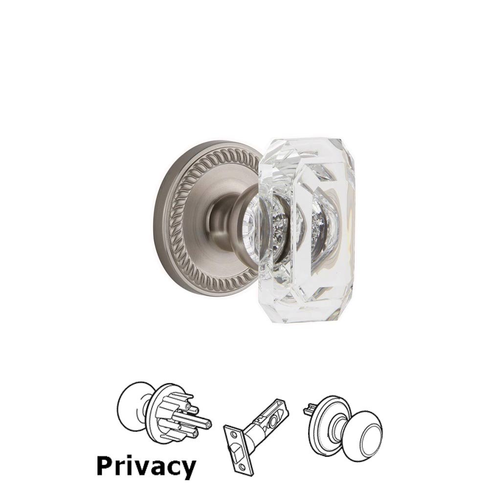 Newport - Privacy Knob with Baguette Clear Crystal Knob in Satin Nickel