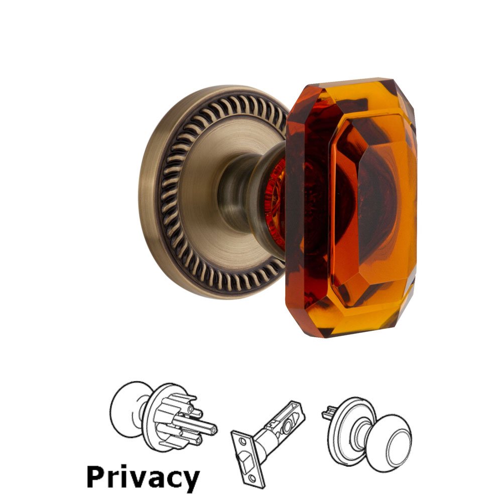 Newport - Privacy Knob with Baguette Amber Crystal Knob in Vintage Brass