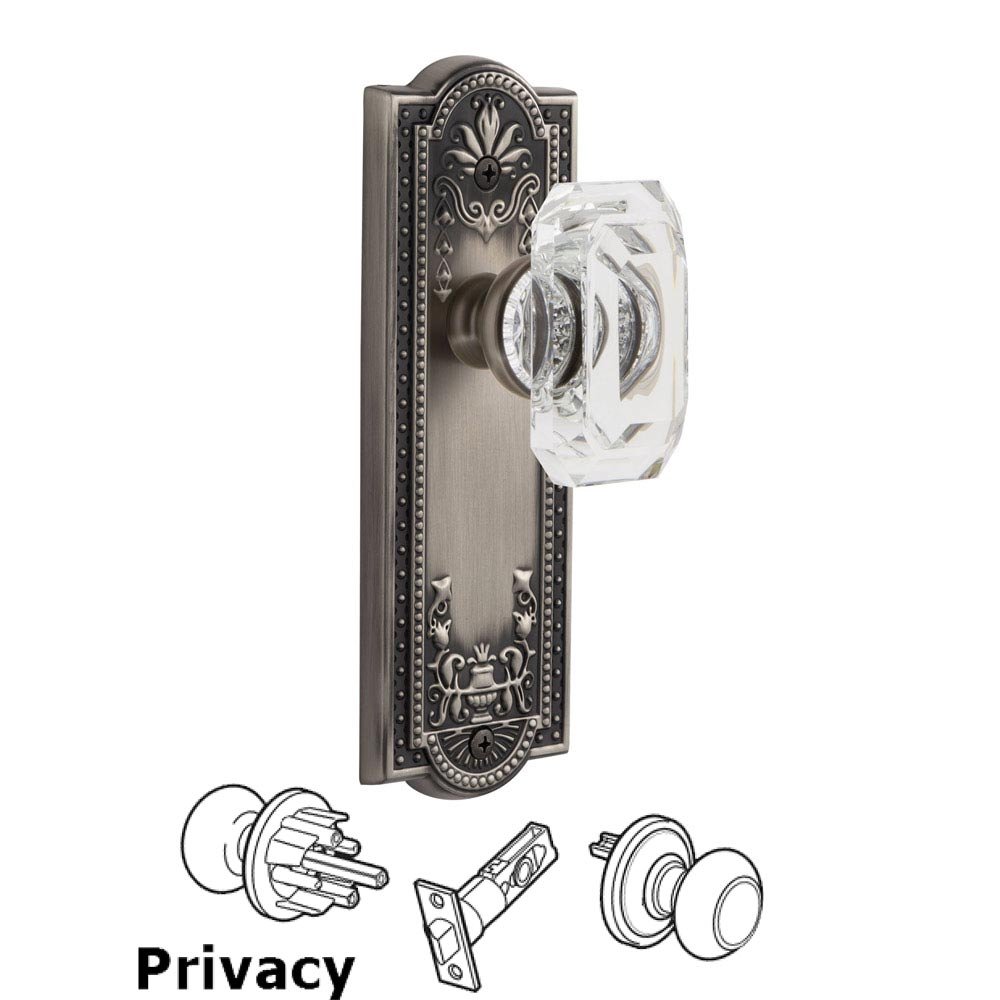 Parthenon - Privacy Knob with Baguette Clear Crystal Knob in Antique Pewter