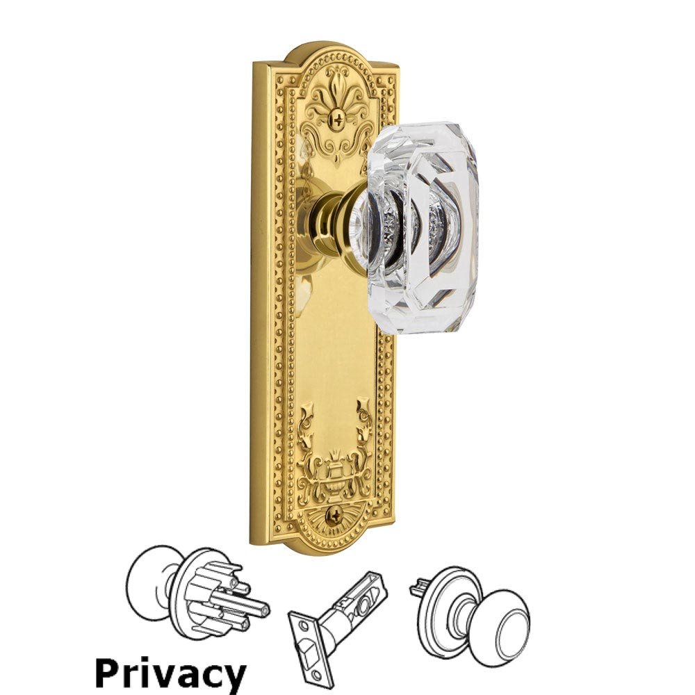 Parthenon - Privacy Knob with Baguette Clear Crystal Knob in Lifetime Brass