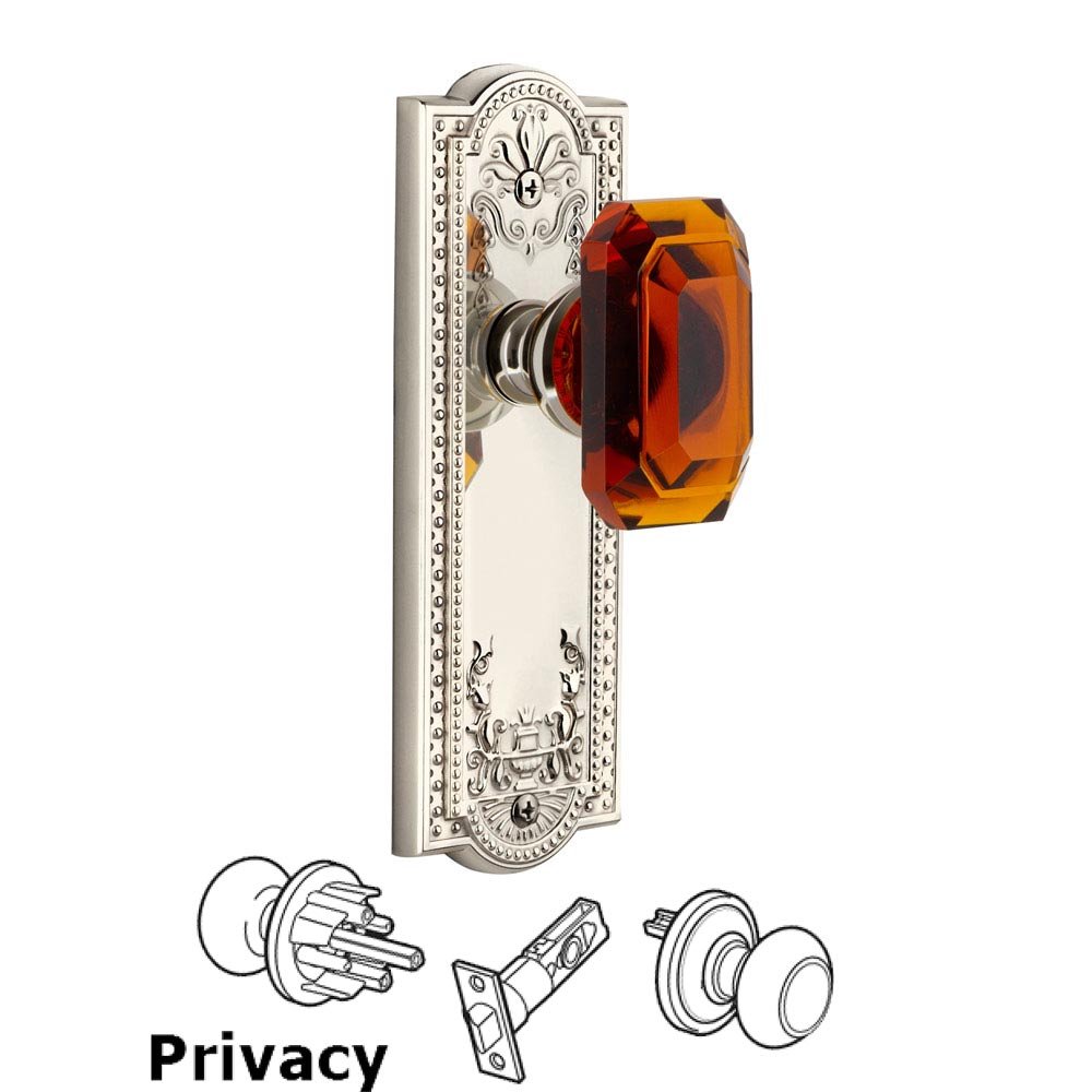Parthenon - Privacy Knob with Baguette Amber Crystal Knob in Polished Nickel