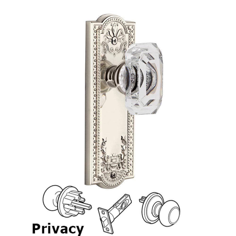 Parthenon - Privacy Knob with Baguette Clear Crystal Knob in Polished Nickel