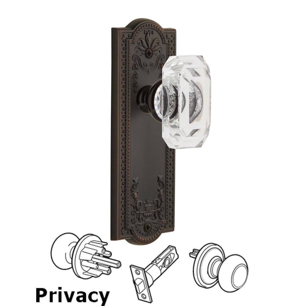 Parthenon - Privacy Knob with Baguette Clear Crystal Knob in Timeless Bronze
