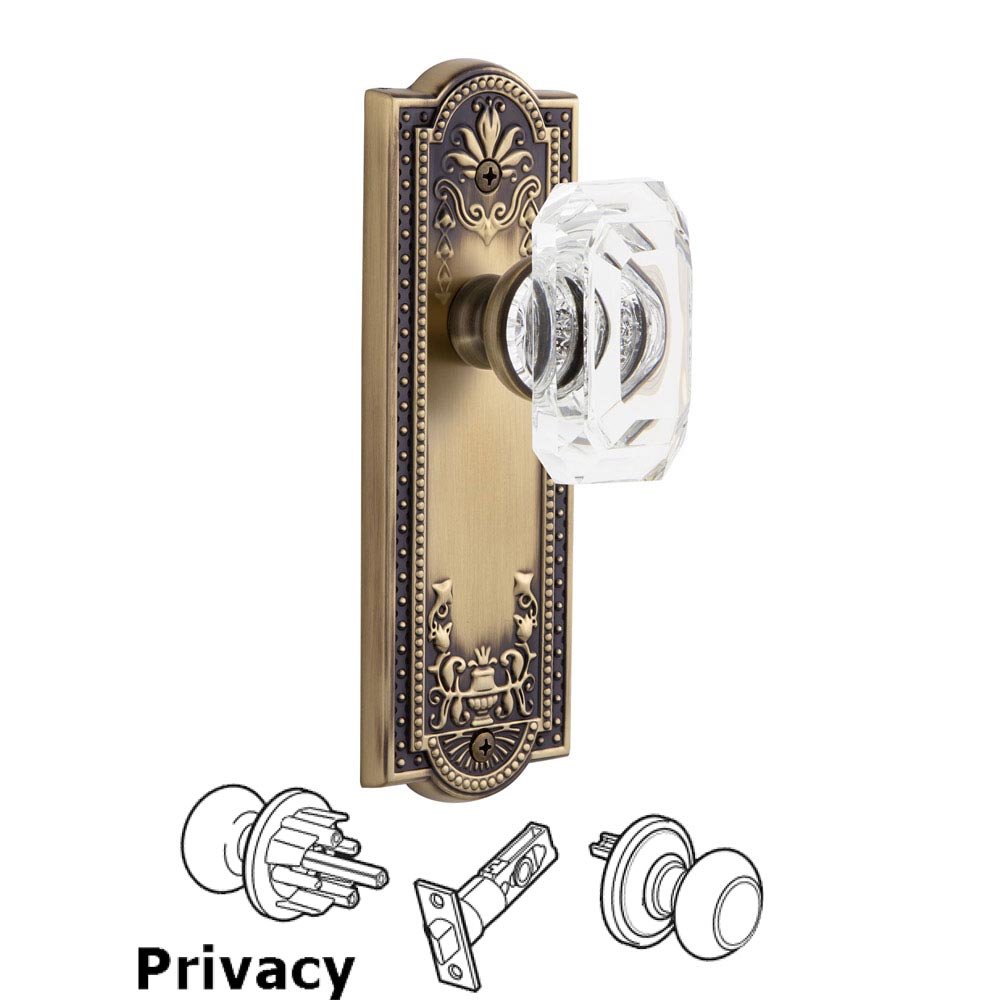Parthenon - Privacy Knob with Baguette Clear Crystal Knob in Vintage Brass
