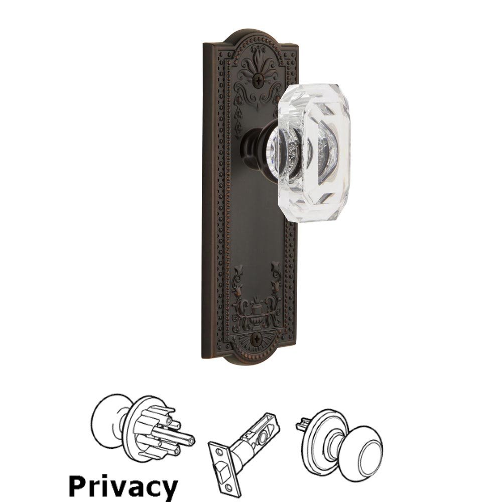 Parthenon - Privacy Knob with Baguette Clear Crystal Knob in Timeless Bronze