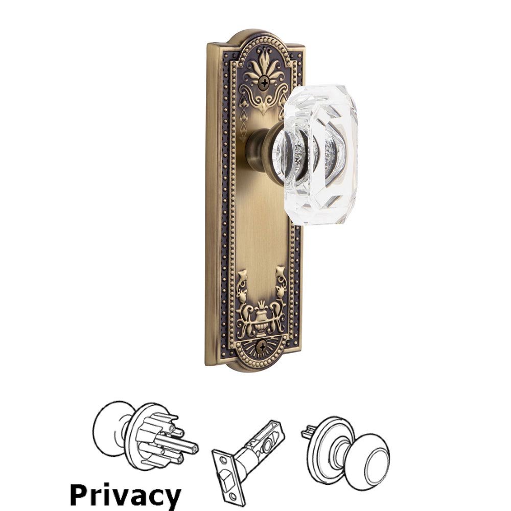 Parthenon - Privacy Knob with Baguette Clear Crystal Knob in Vintage Brass