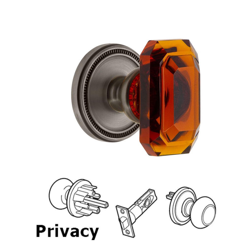 Soleil - Privacy Knob with Baguette Amber Crystal Knob in Antique Pewter