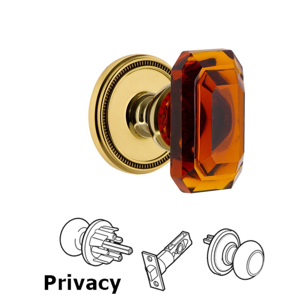 Soleil - Privacy Knob with Baguette Amber Crystal Knob in Lifetime Brass