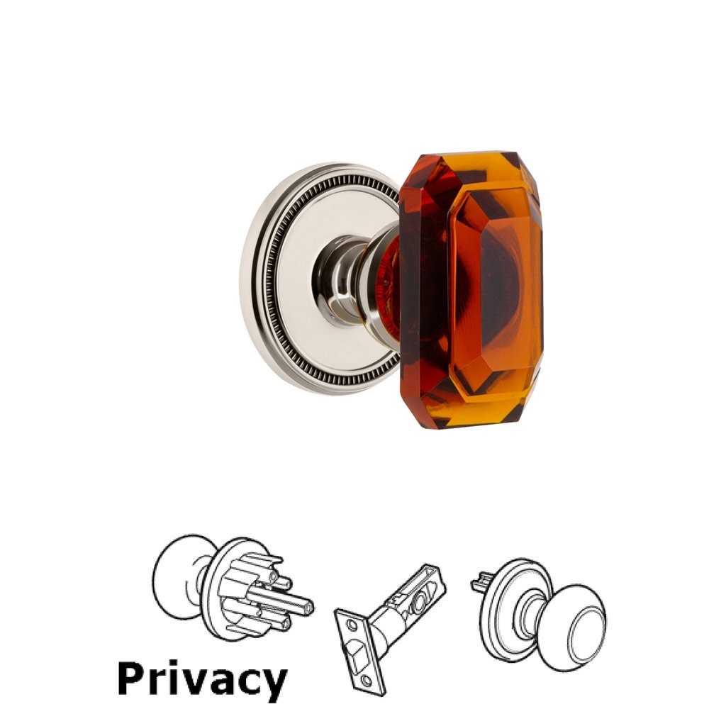 Soleil - Privacy Knob with Baguette Amber Crystal Knob in Polished Nickel