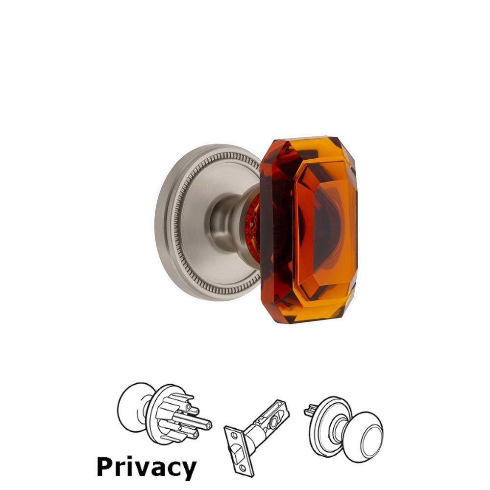 Soleil - Privacy Knob with Baguette Amber Crystal Knob in Satin Nickel