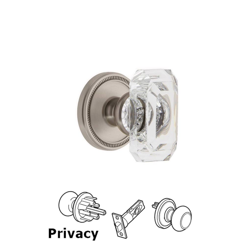 Soleil - Privacy Knob with Baguette Clear Crystal Knob in Satin Nickel