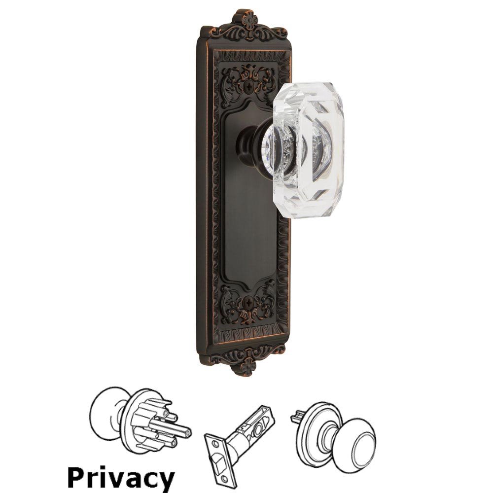 Windsor - Privacy Knob with Baguette Clear Crystal Knob in Timeless Bronze