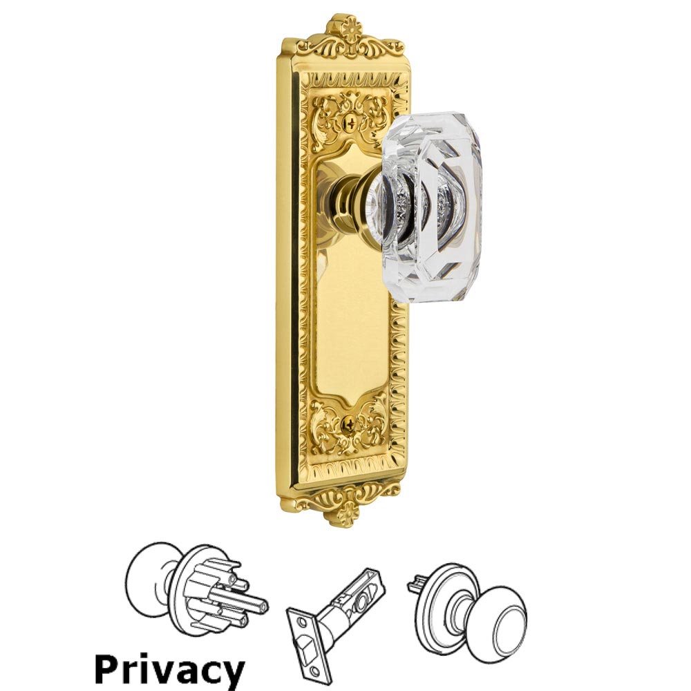 Windsor - Privacy Knob with Baguette Clear Crystal Knob in Polished Brass