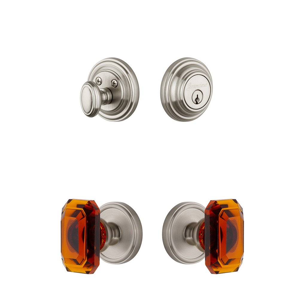 Georgetown Rosette With Amber Baguette Crystal Knob & Matching Deadbolt In Satin Nickel