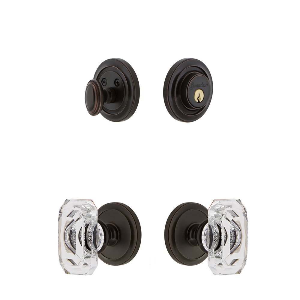 Handleset - Circulaire Rosette With Baguette Crystal Knob & Matching Deadbolt In Timeless Bronze