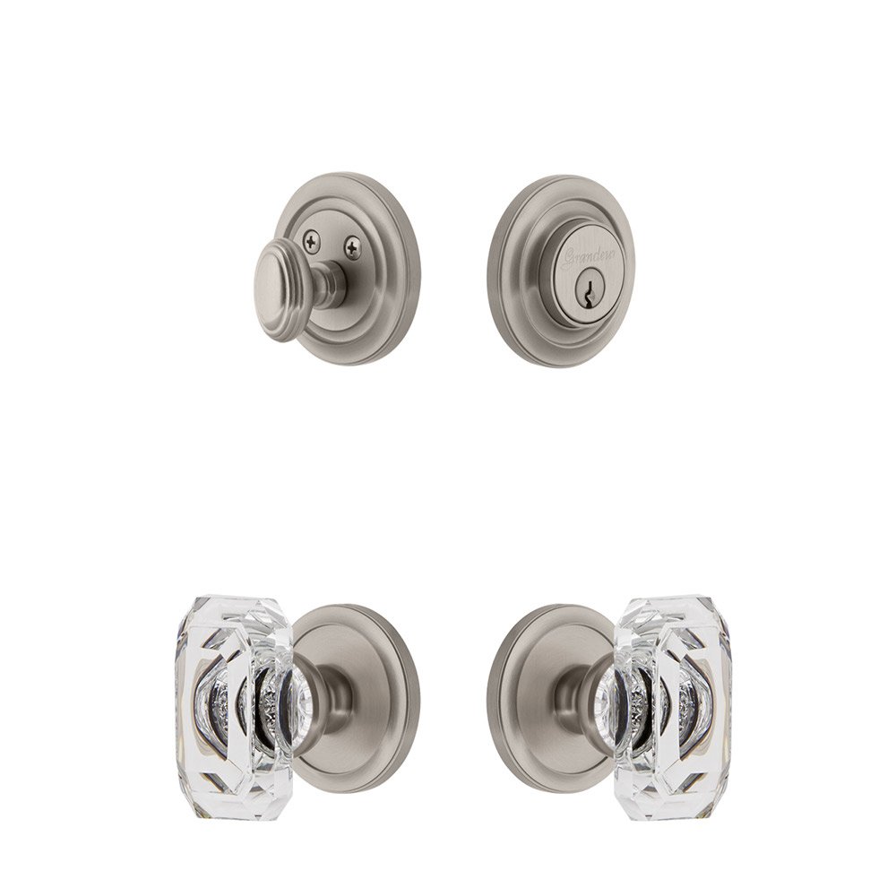 Handleset - Circulaire Rosette With Baguette Crystal Knob & Matching Deadbolt In Satin Nickel