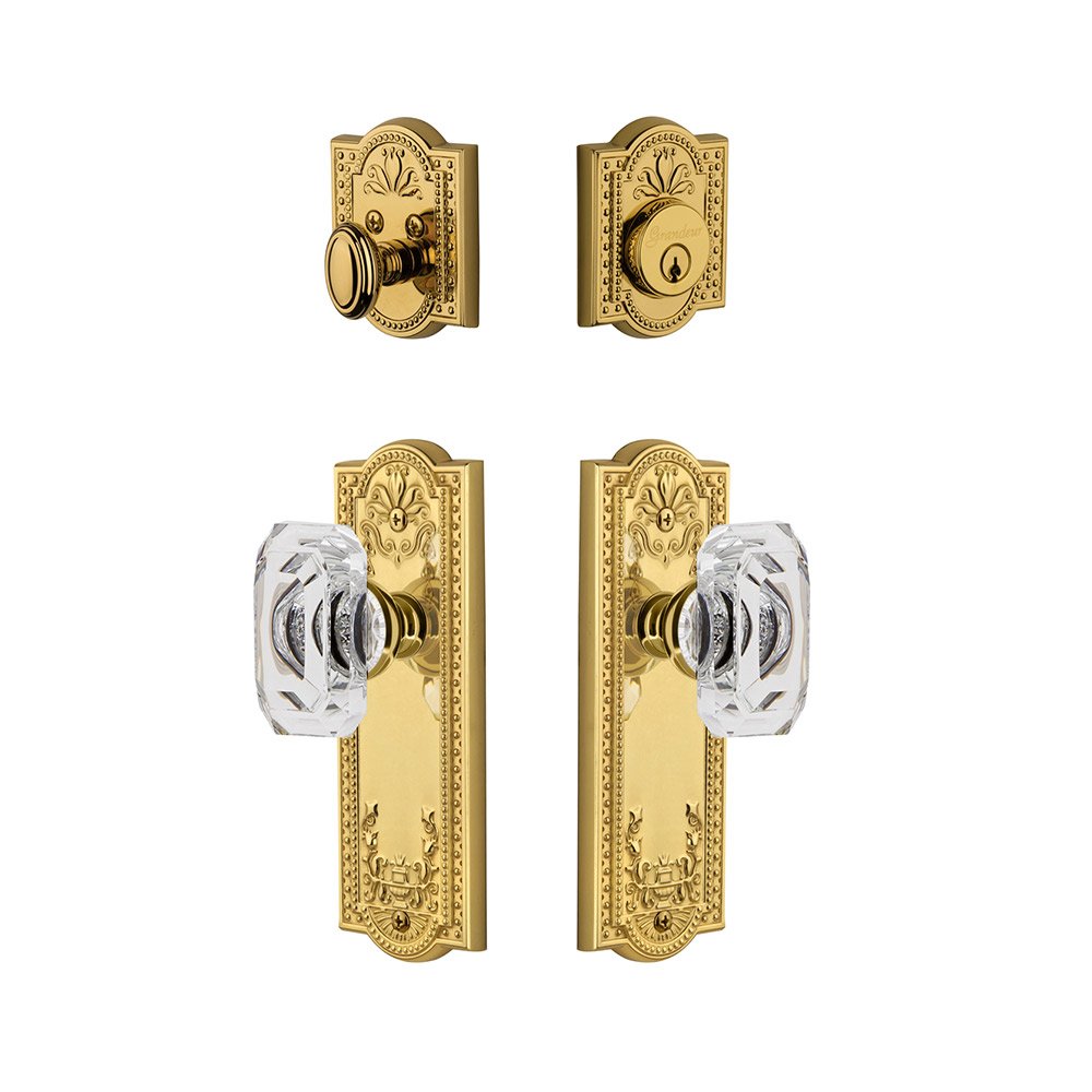 Parthenon Plate With Baguette Crystal Knob & Matching Deadbolt In Lifetime Brass