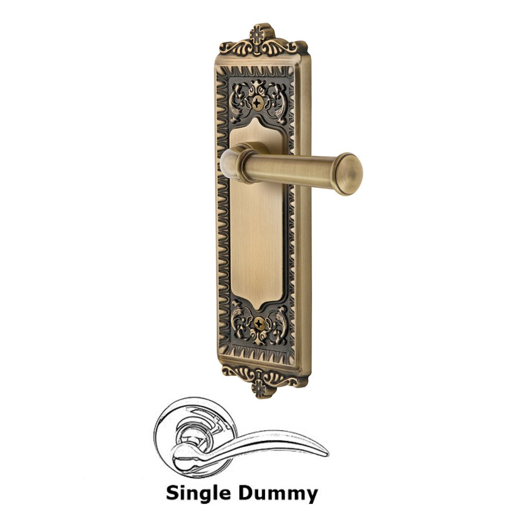 Single Dummy Windsor Plate with Left Handed Georgetown Lever in Vintage Brass