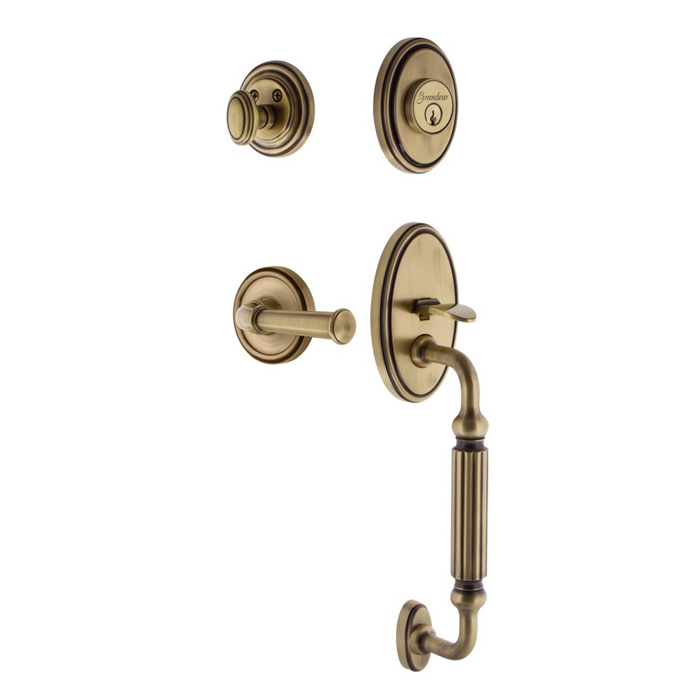 Georgetown Rosette "F" Grip Entry Set With Georgetown Lever in Vintage Brass
