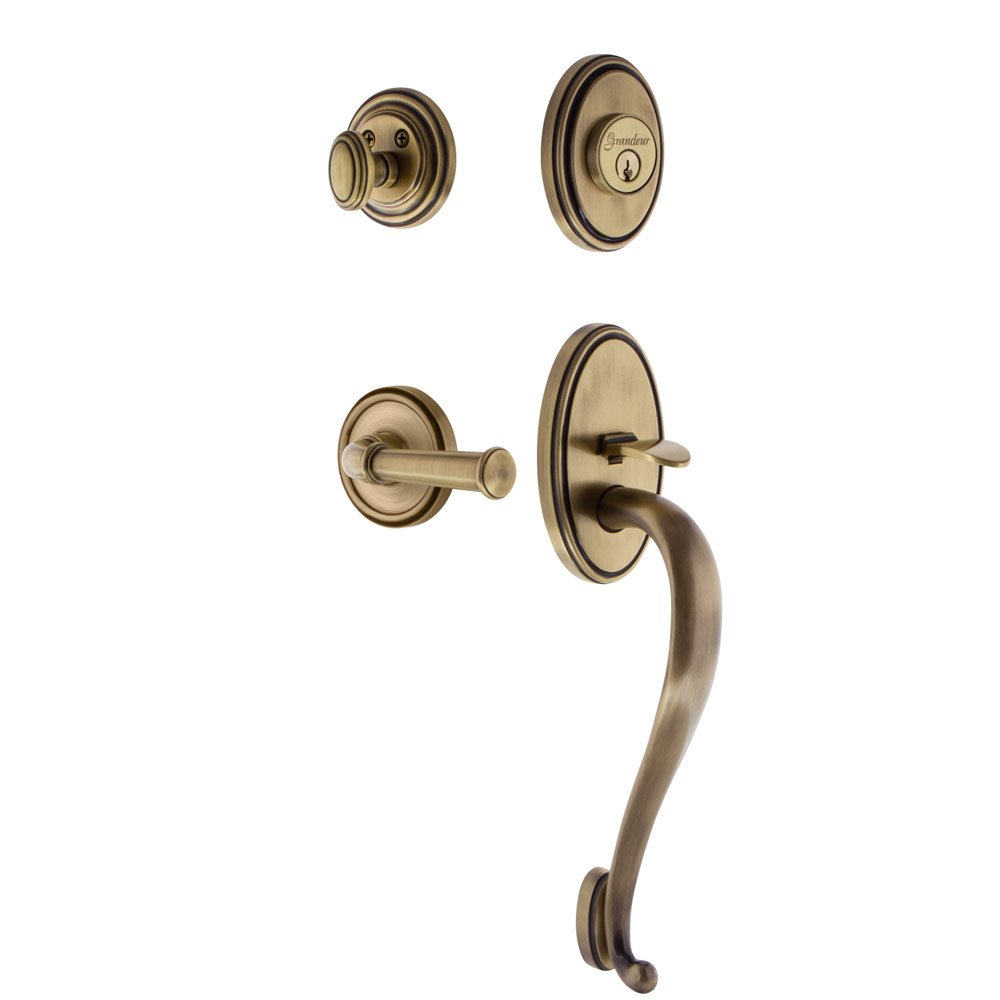 Georgetown Rosette "S" Grip Entry Set With Georgetown Lever in Vintage Brass