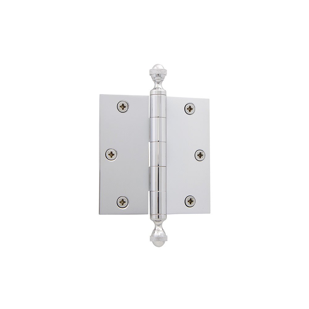 3 1/2" Acorn Tip Residential Hinge with Square Corners in Bright Chrome