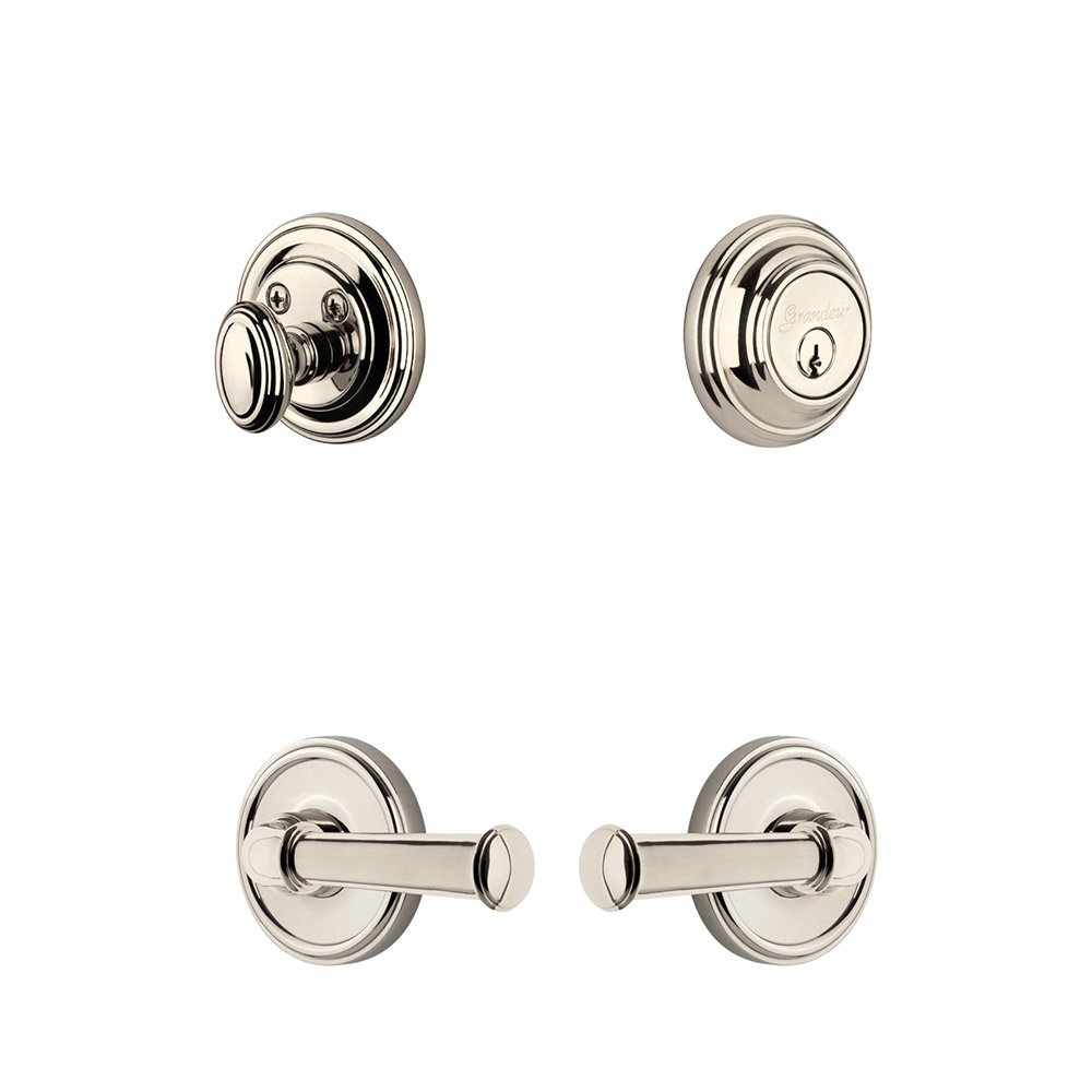 Georgetown Rosette With Georgetown Left Handed Lever & Deadbolt Set In Polished Nickel