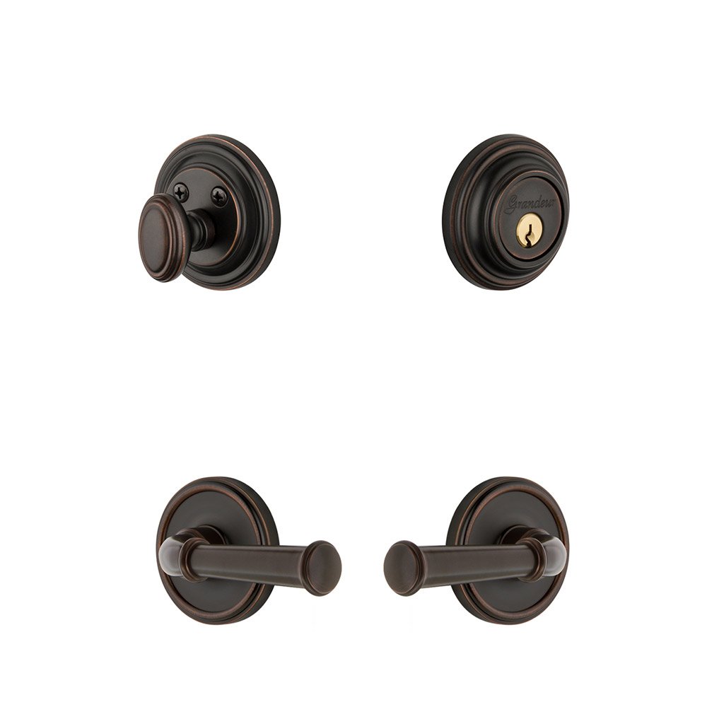 Georgetown Rosette With Georgetown Right Handed Lever & Deadbolt Set In Timeless Bronze
